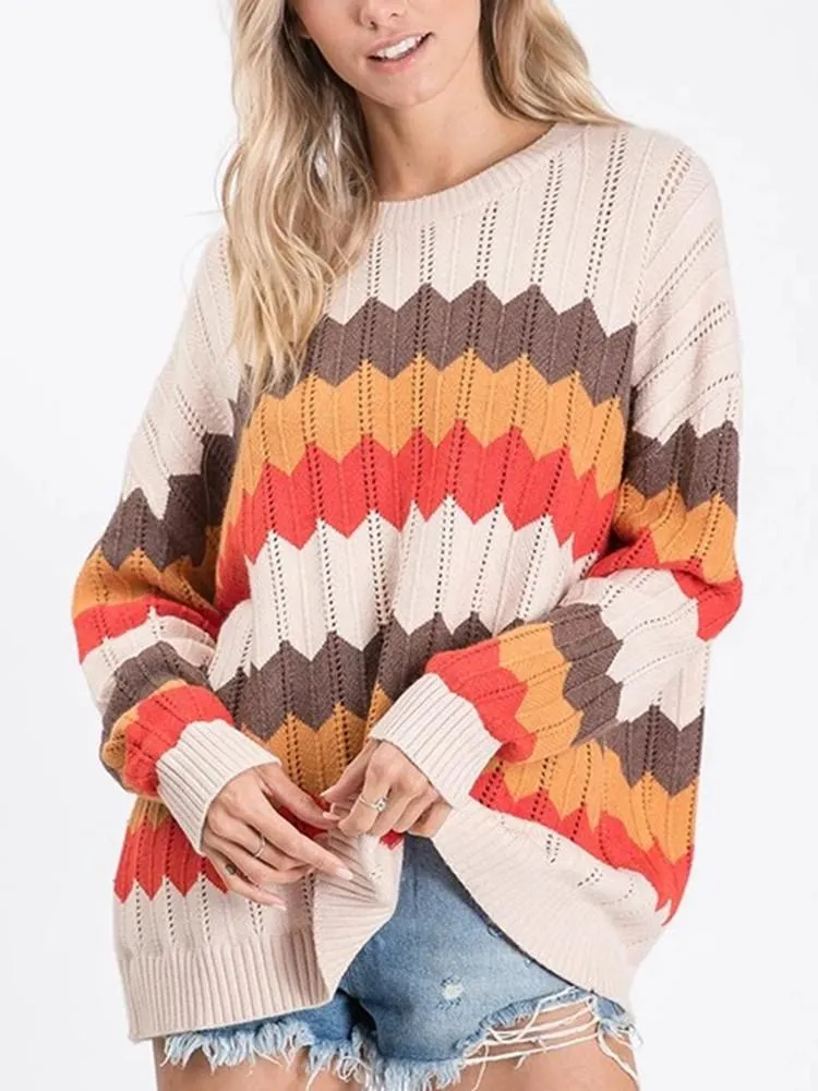 0914 Zigzag Stripe Hit Color Sweater
