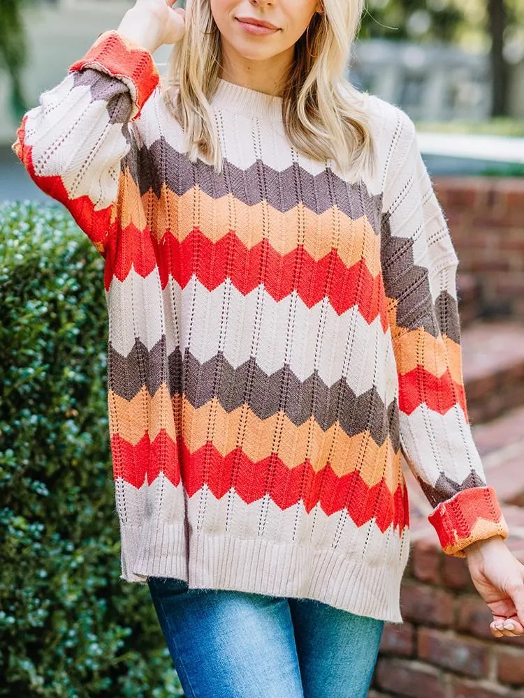 0914 Zigzag Stripe Hit Color Sweater