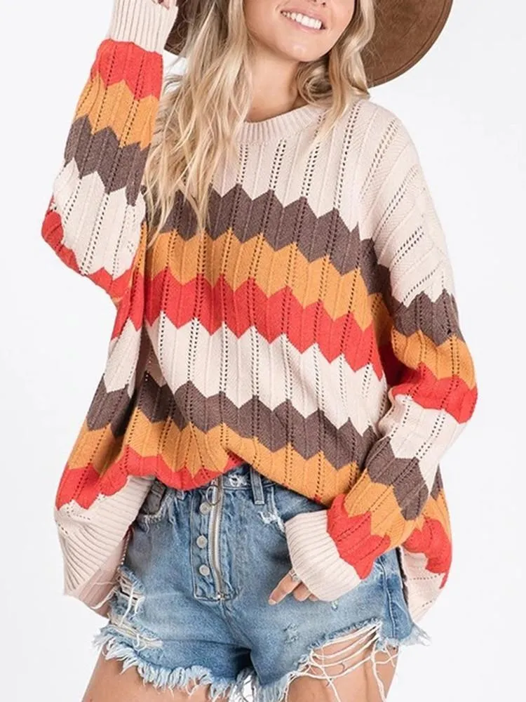 0914 Zigzag Stripe Hit Color Sweater