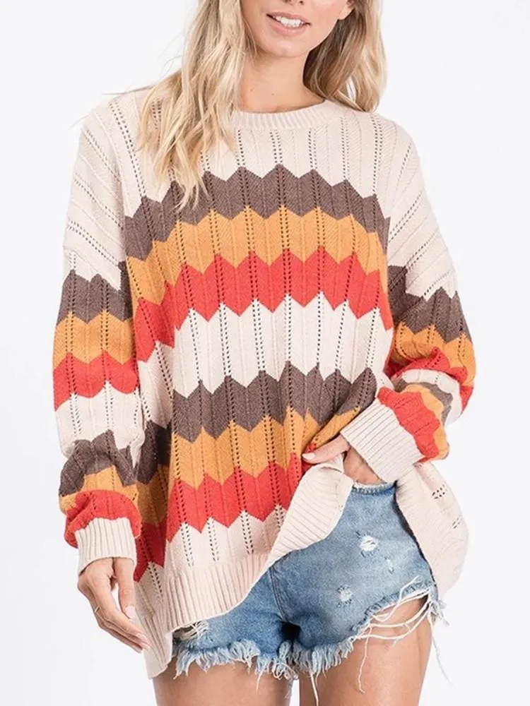 0914 Zigzag Stripe Hit Color Sweater