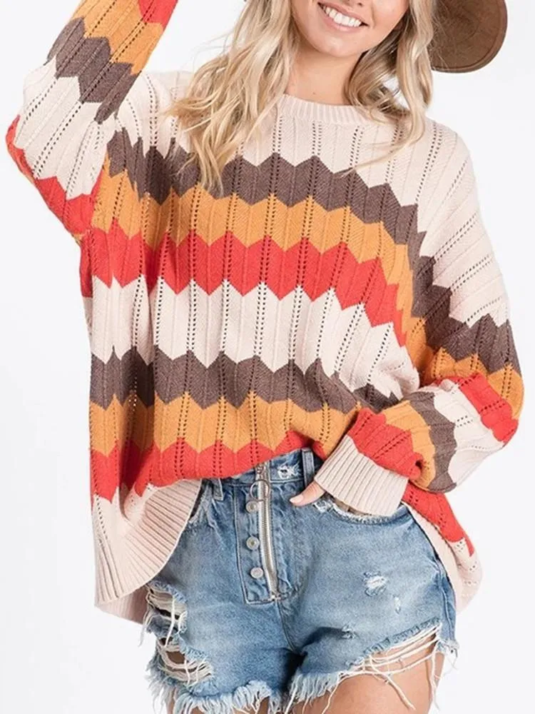0914 Zigzag Stripe Hit Color Sweater