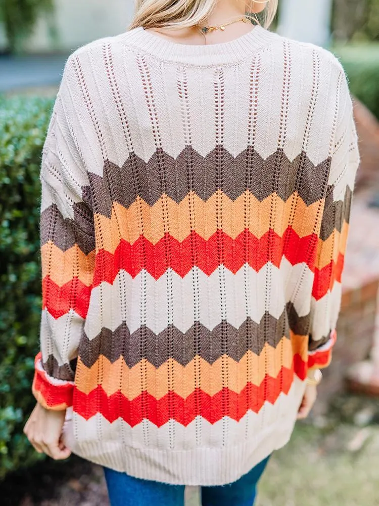 0914 Zigzag Stripe Hit Color Sweater