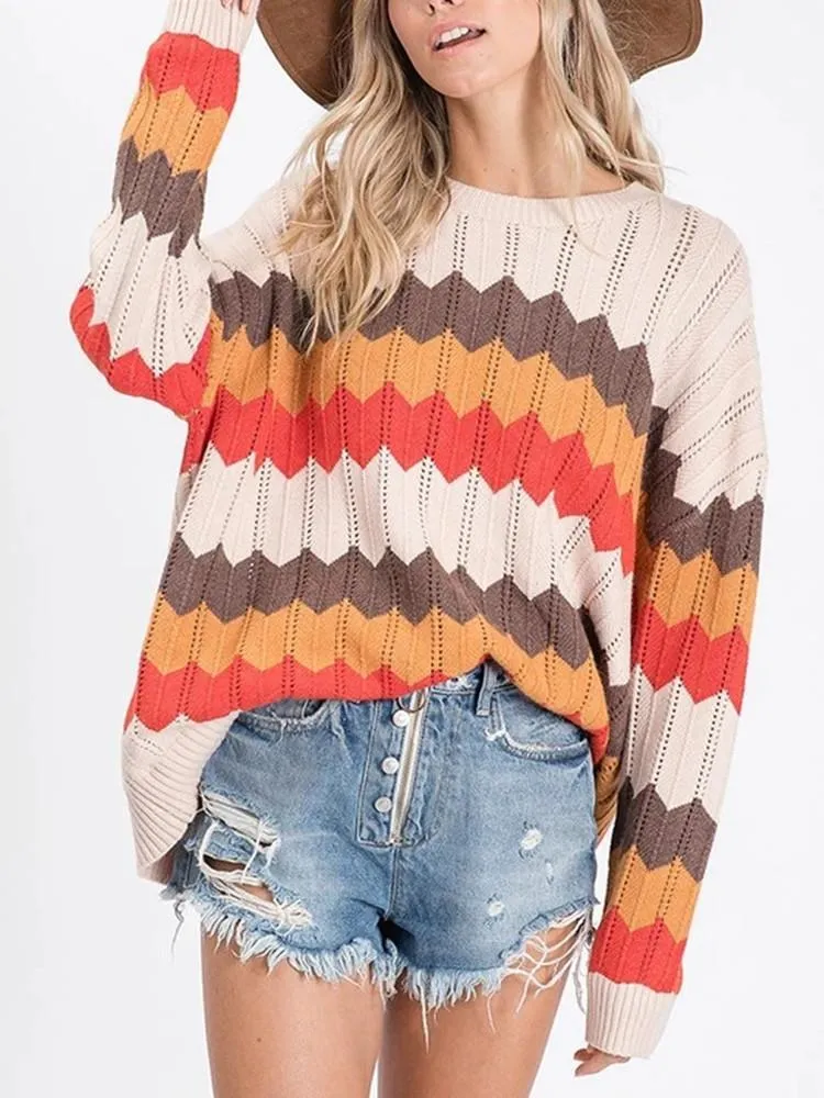 0914 Zigzag Stripe Hit Color Sweater