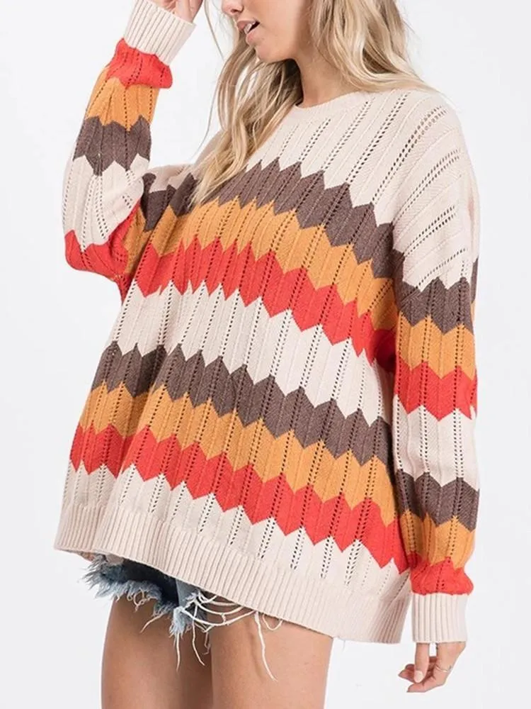 0914 Zigzag Stripe Hit Color Sweater