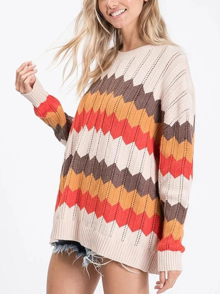 0914 Zigzag Stripe Hit Color Sweater