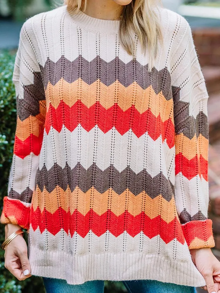 0914 Zigzag Stripe Hit Color Sweater
