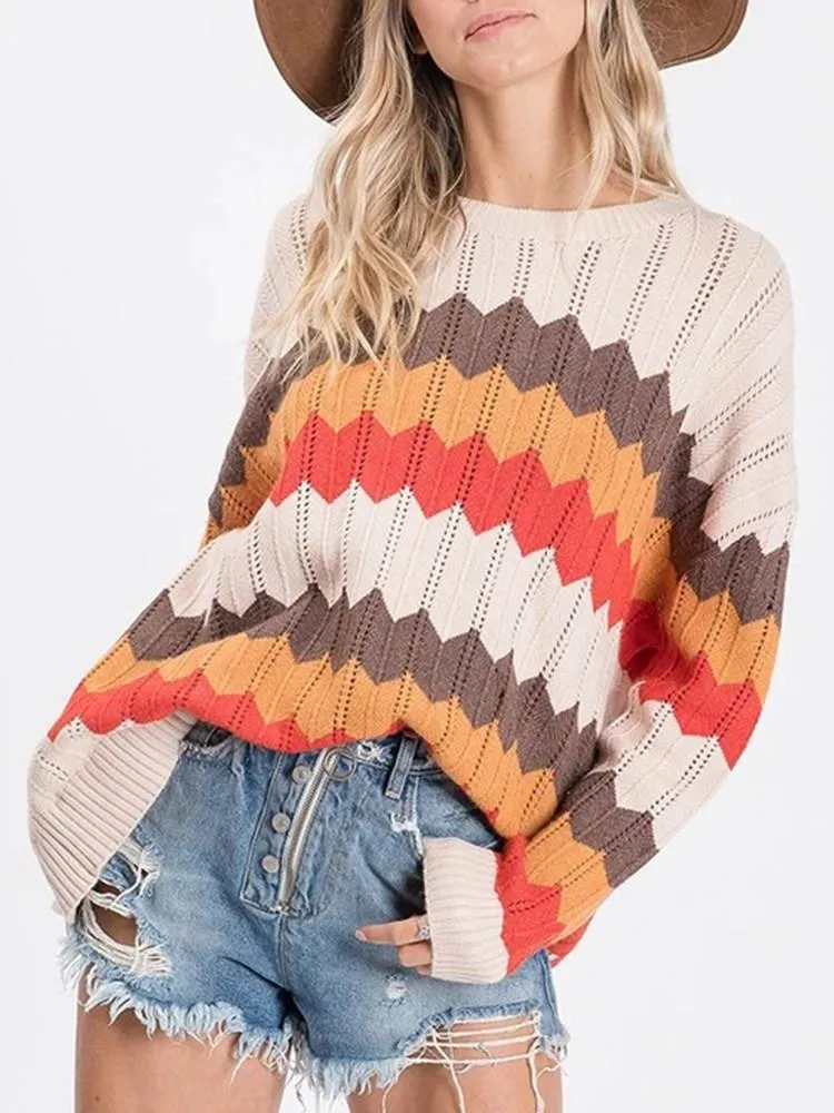 0914 Zigzag Stripe Hit Color Sweater