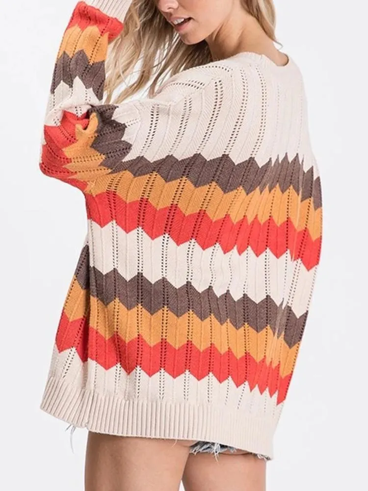 0914 Zigzag Stripe Hit Color Sweater