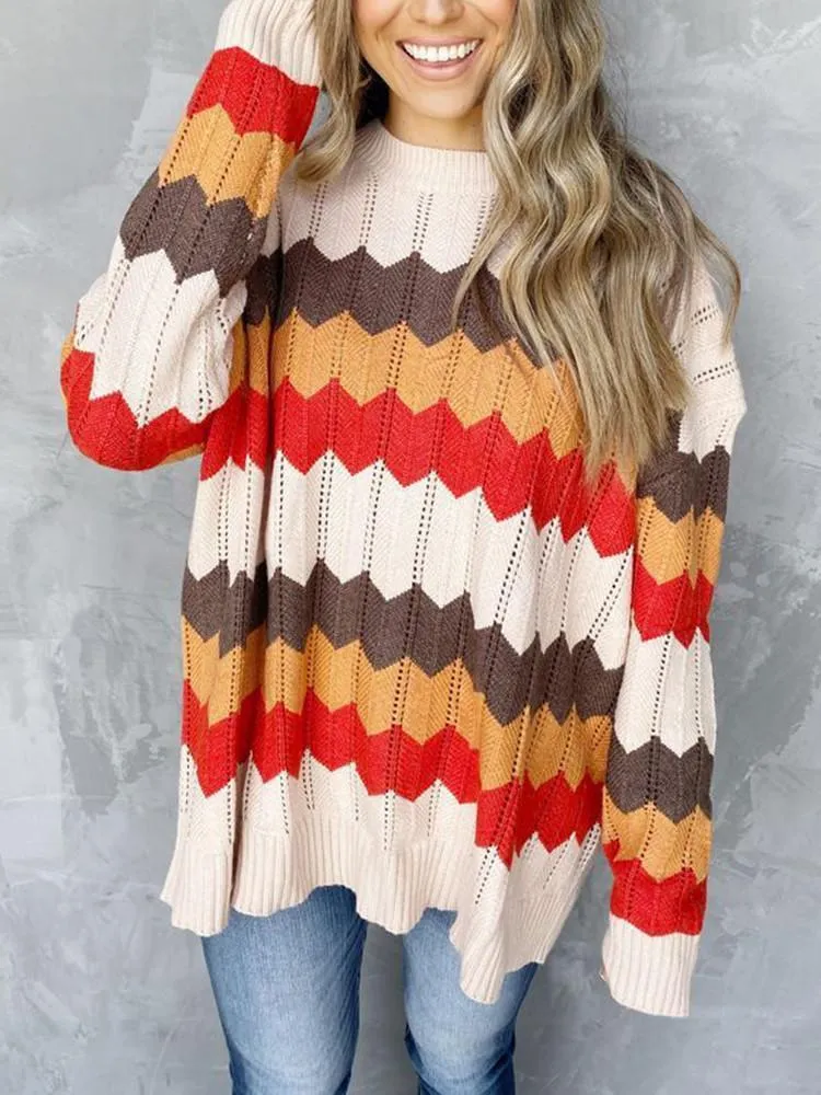 0914 Zigzag Stripe Hit Color Sweater