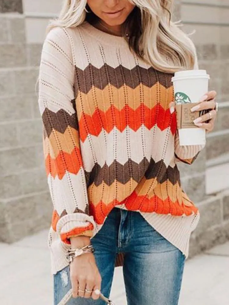0914 Zigzag Stripe Hit Color Sweater