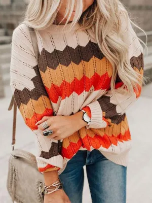 0914 Zigzag Stripe Hit Color Sweater