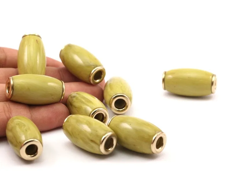 6 Brass Polyester Olive Beads (31x17mm)  Hole Size 6mm  N8