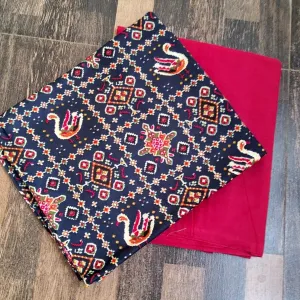 Blue Red PATOLA Print Satin Cotton Top Bottom Set