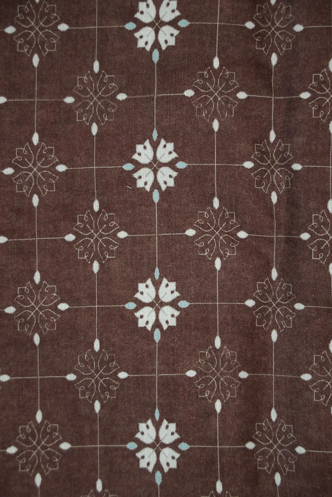 Brown Floral Geometric Digital Print on Tussar Satin Fabric