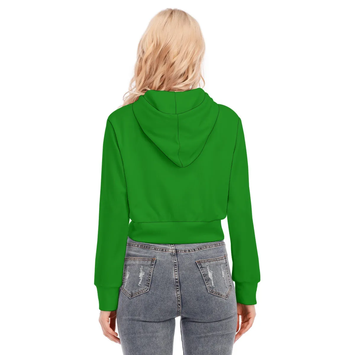 Green Women's Crop Top Hoodie With Zipper Closure