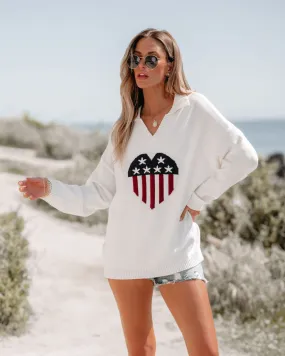 Ivory Heart Shaped American Flag Sweater - FINAL SALE
