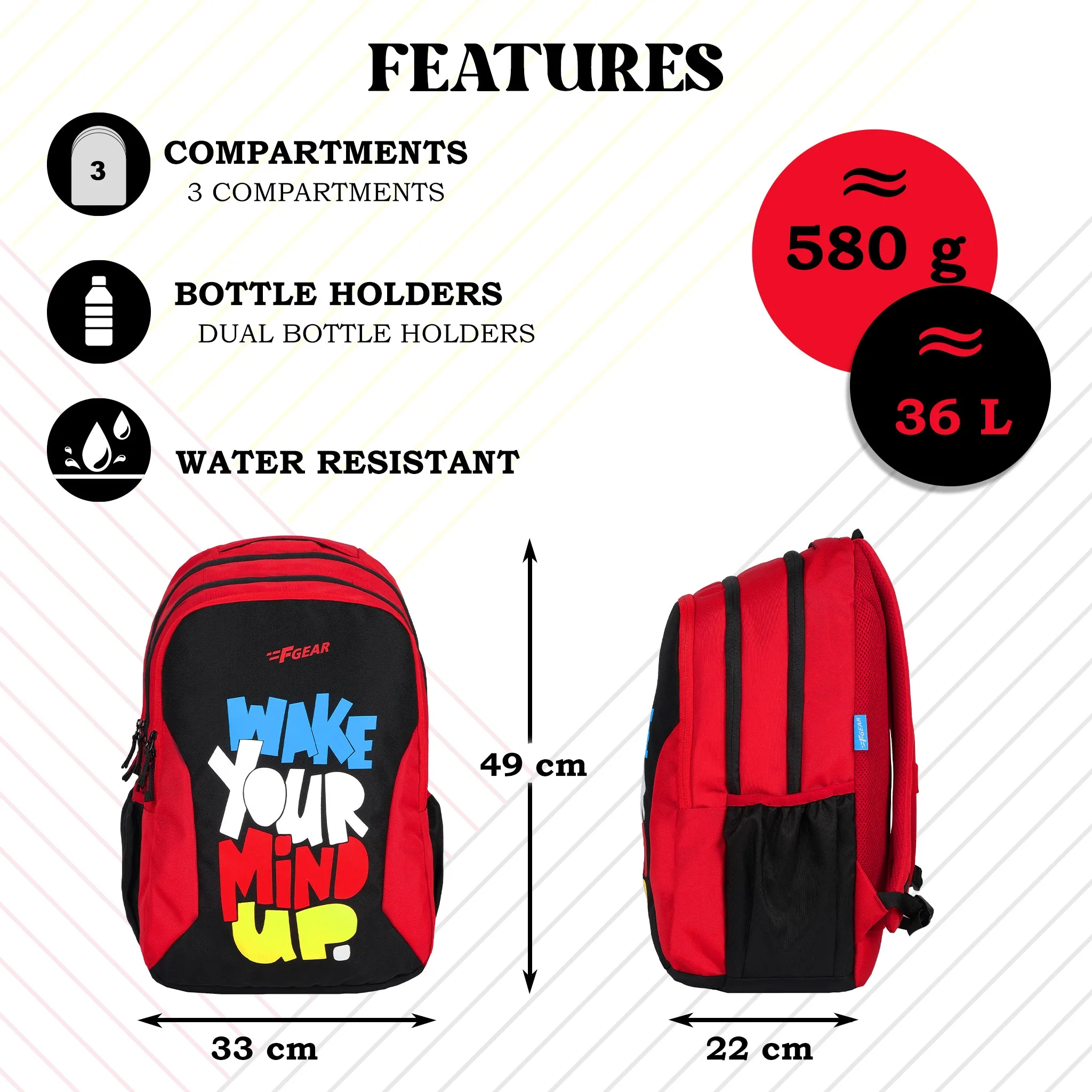 J7707 Diamond Black Red 36L Backpack