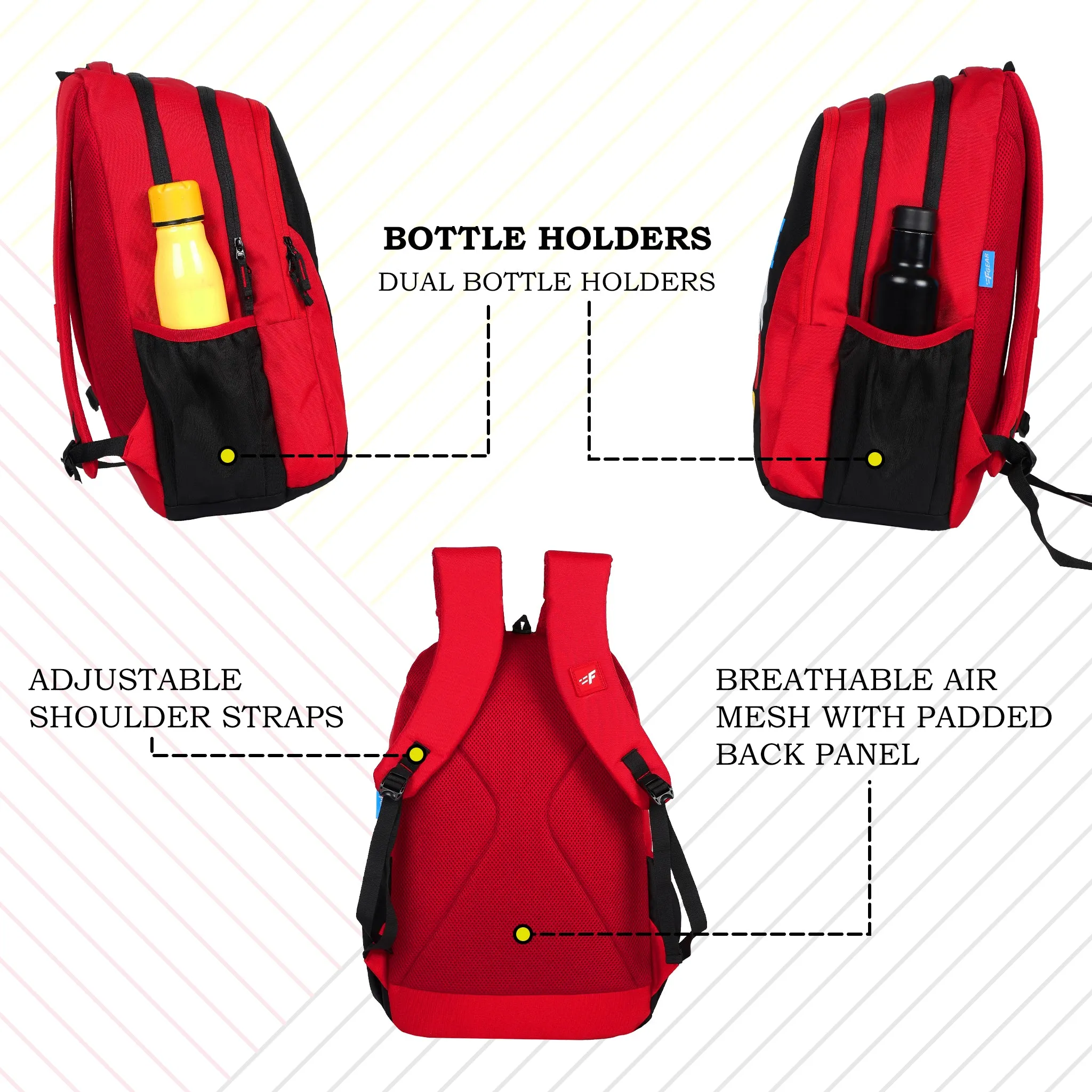 J7707 Diamond Black Red 36L Backpack