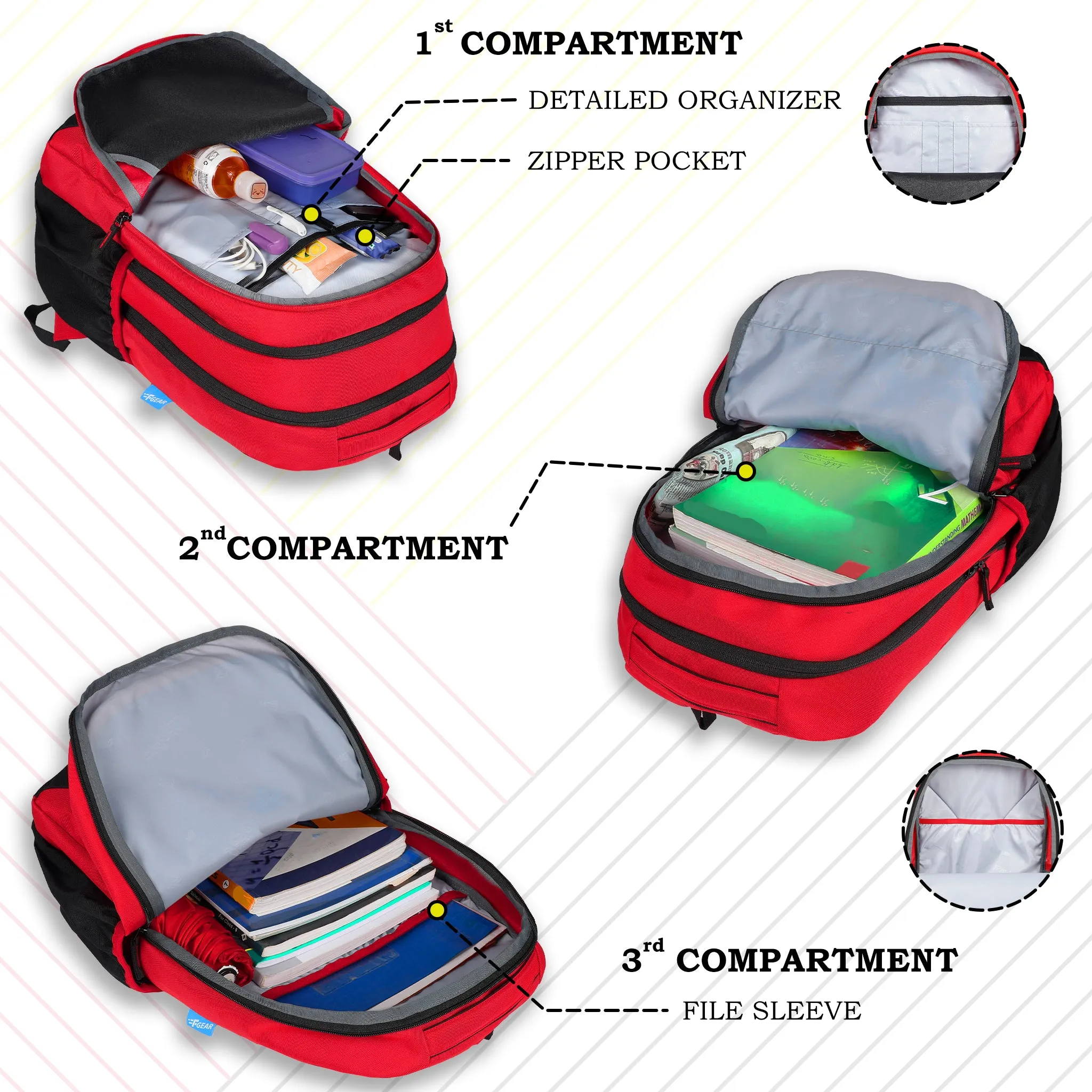 J7707 Diamond Black Red 36L Backpack