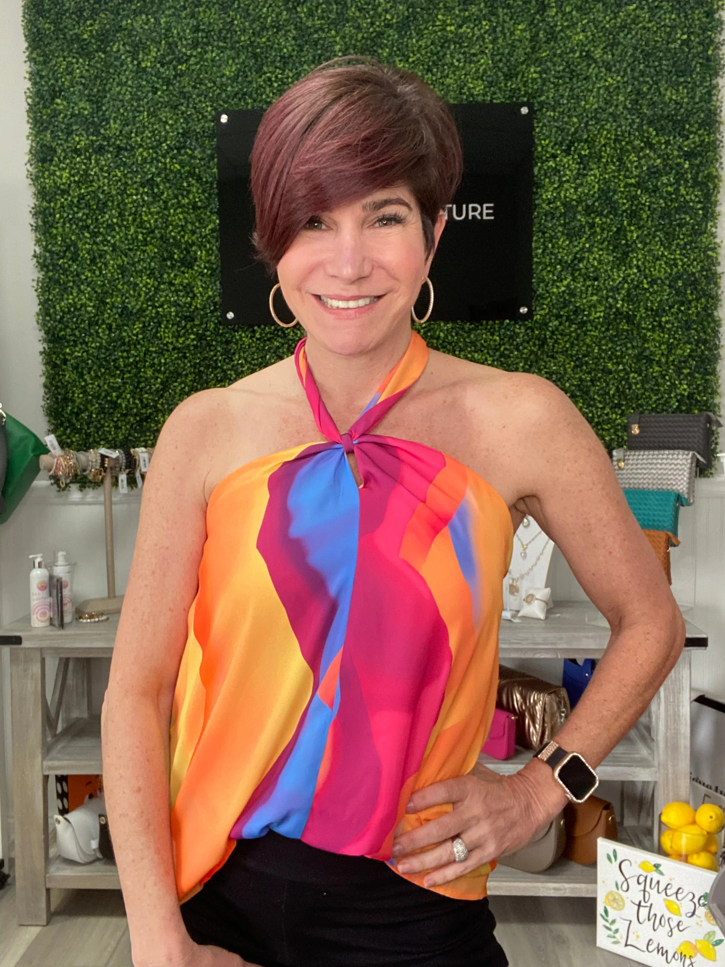Sleeveless Top with Criss Cross Neck Tie