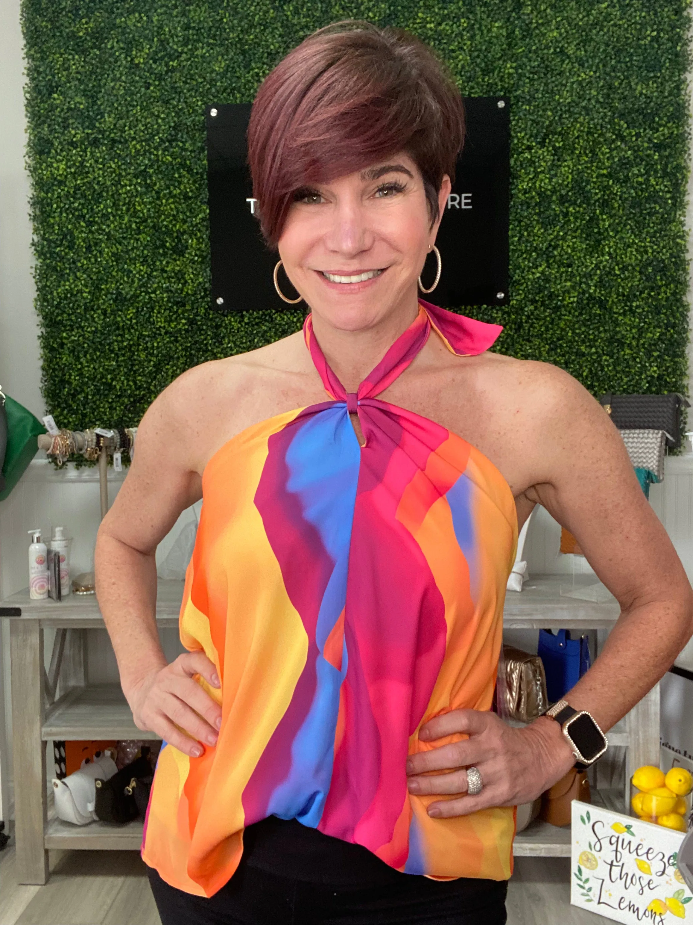 Sleeveless Top with Criss Cross Neck Tie